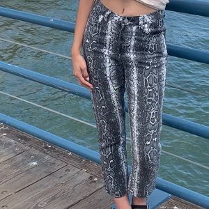 Black and white snakeskin denim jeans